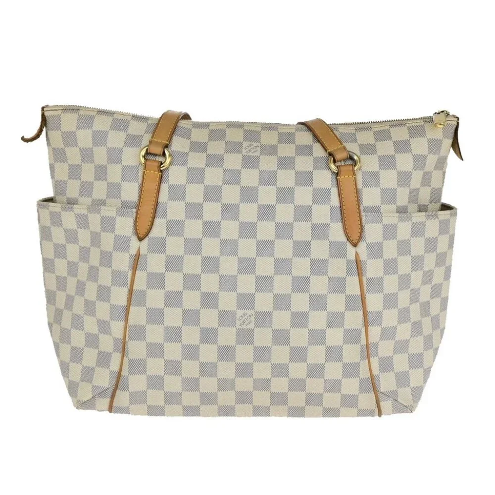 LOUIS VUITTON Logo Totally MM Shoulder Bag Damier Azur Leather WE